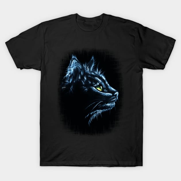 Black Cat Portrait White Charcoal Art T-Shirt by BluedarkArt